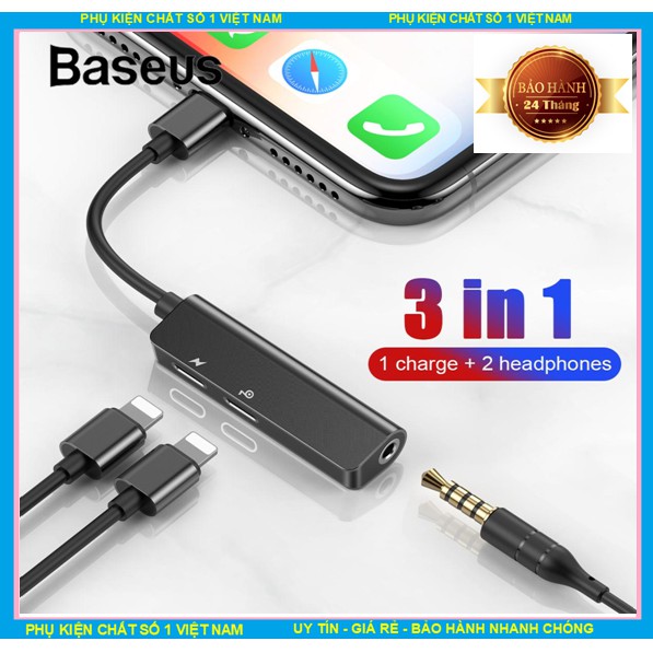 Bộ chuyển đổi cổng Lightning sang 2 Lightning + Audio  3.5mm Baseus L52 cho iPhone - Vừa sạc vừa nghe và đàm thoại nhạc