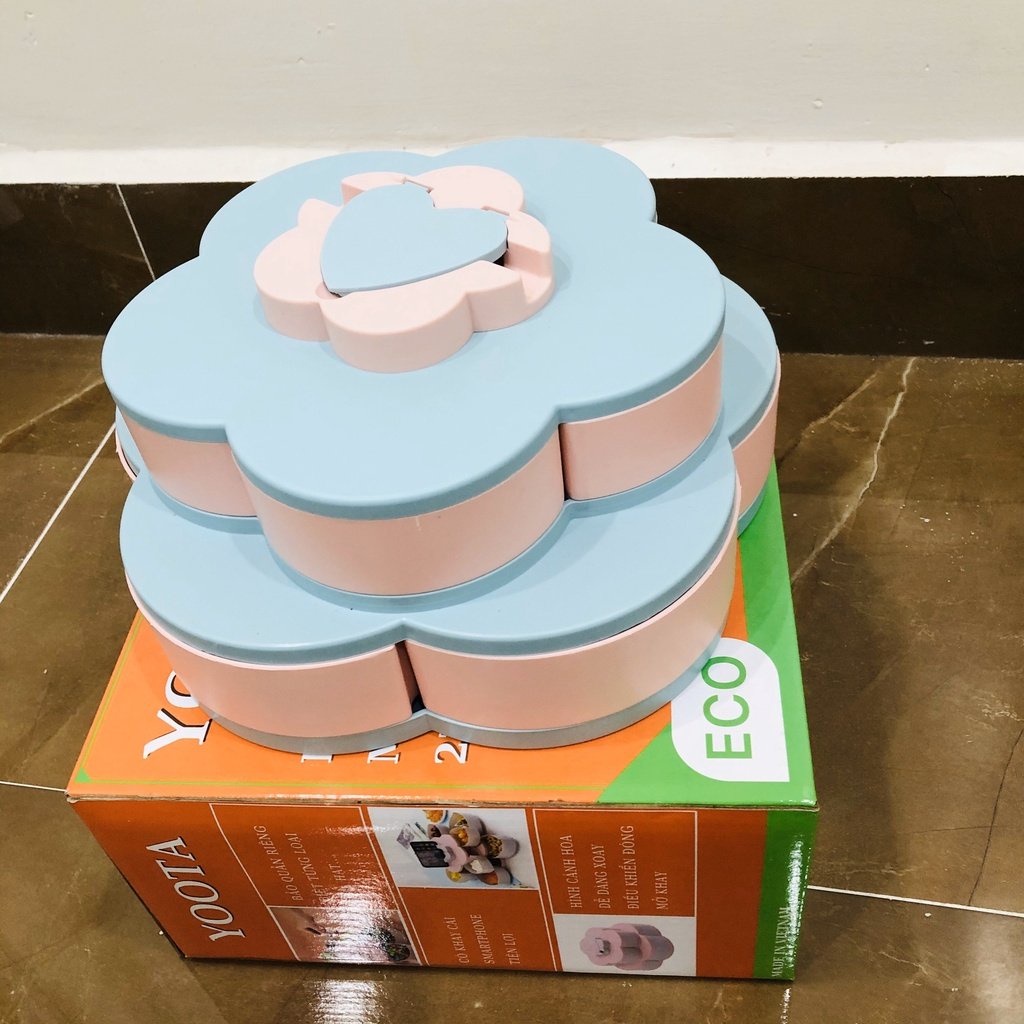 Combo 2 Khay Đựng Mứt Tết 2 Tầng 10 Cánh Xoay 360 độ Trưng Bày bMứt Tết 2022 Sang Trọng
