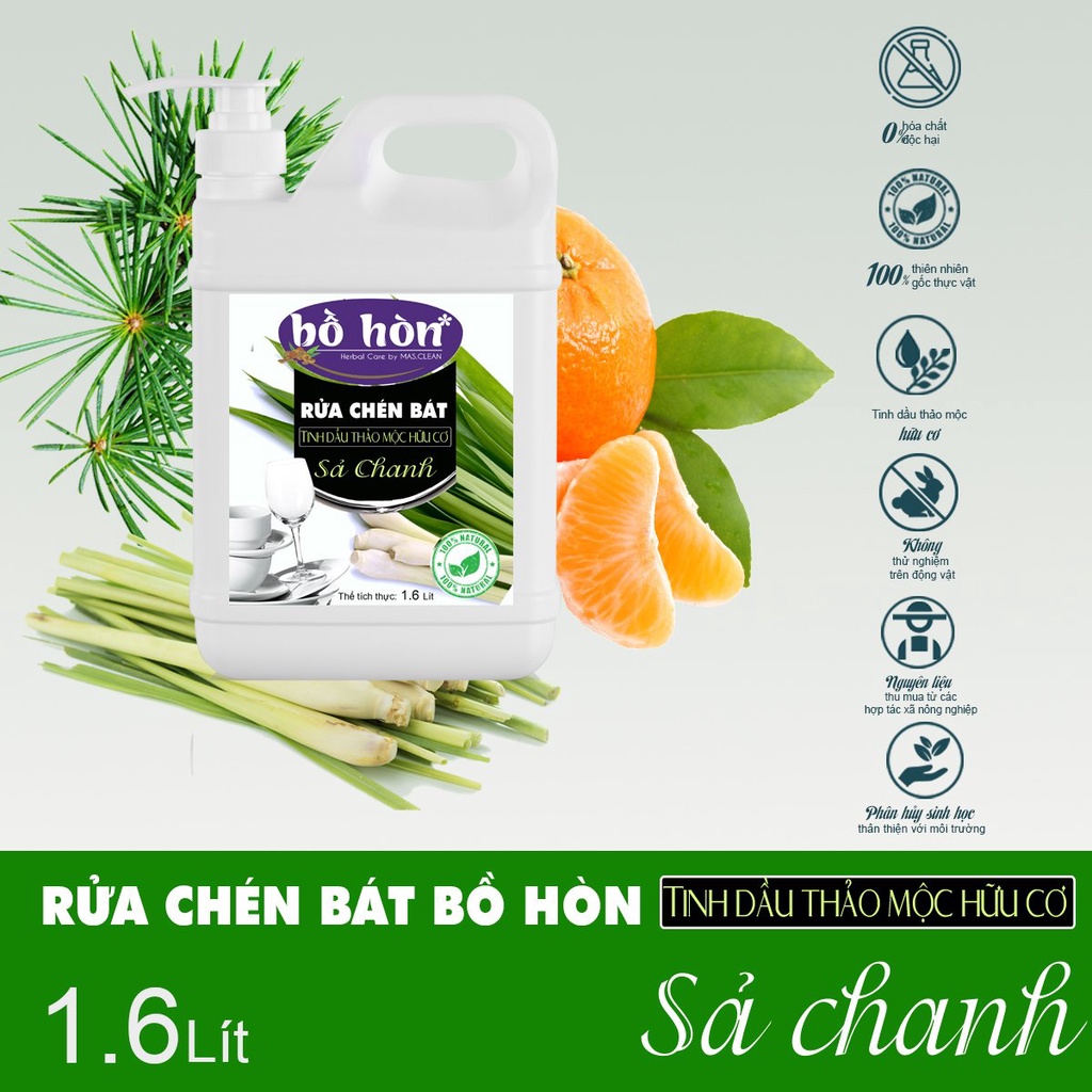 Nước rửa chén hữu cơ Bồ Hòn - can 1.6L