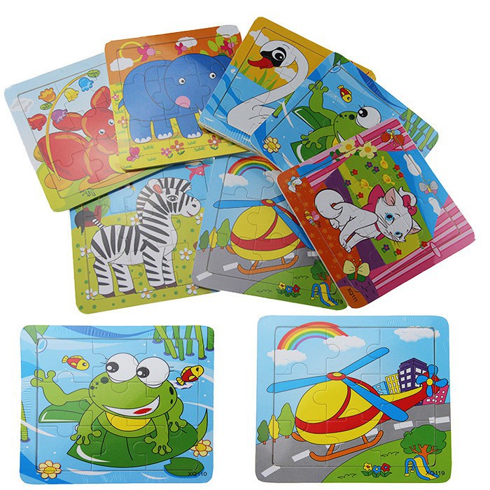 Bộ 10 Tranh Ghép Hình 2D 9 Mảnh Ghép Bằng Gỗ Cho Bé