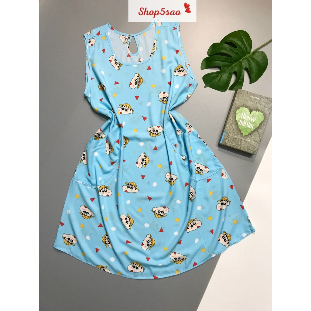 Váy lanh - Đầm ngủ mặc nhà lanh (tole) SHOP5SAO có túi BIGSIZE (55-70kg)