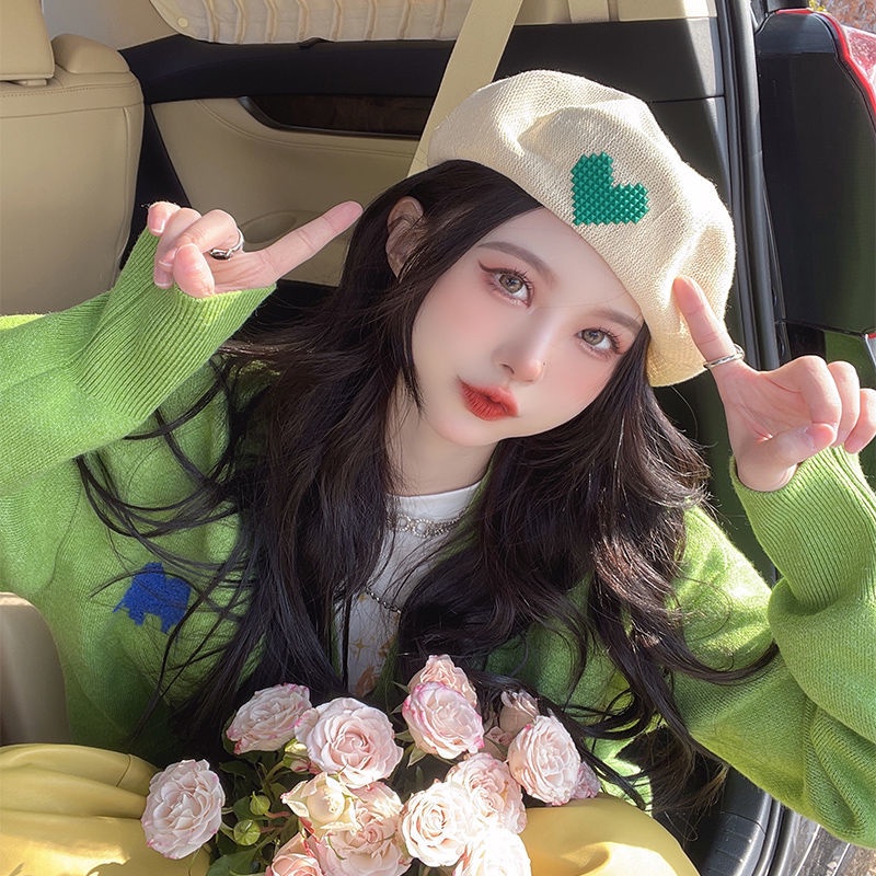 Mũ beret Thêu Hình Trái Tim Phong Cách Hàn Quốc Mới