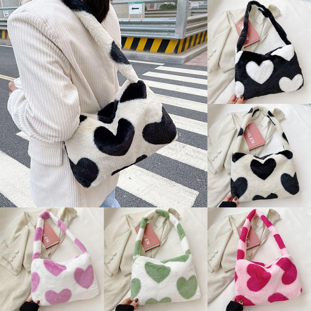 EBINLANDS Túi Đeo Chéo Lông Xù Hình Trái Tim Sức Chứa Lớn