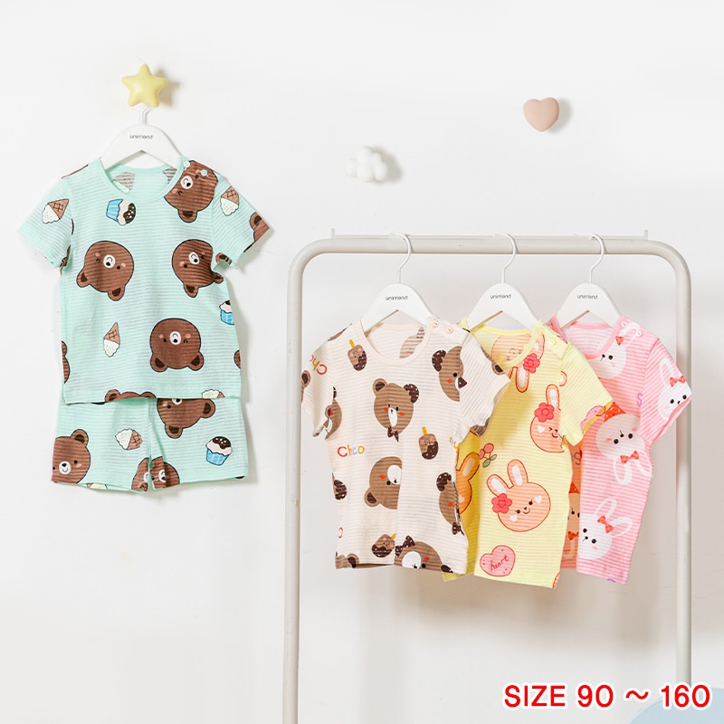 Đồ bộ quần áo thun cotton dành cho bé trai, bé gái mặc nhà mùa hè Unifriend Hàn Quốc U2022-12. Size đại 5, 6, 8, 10 tuổi
