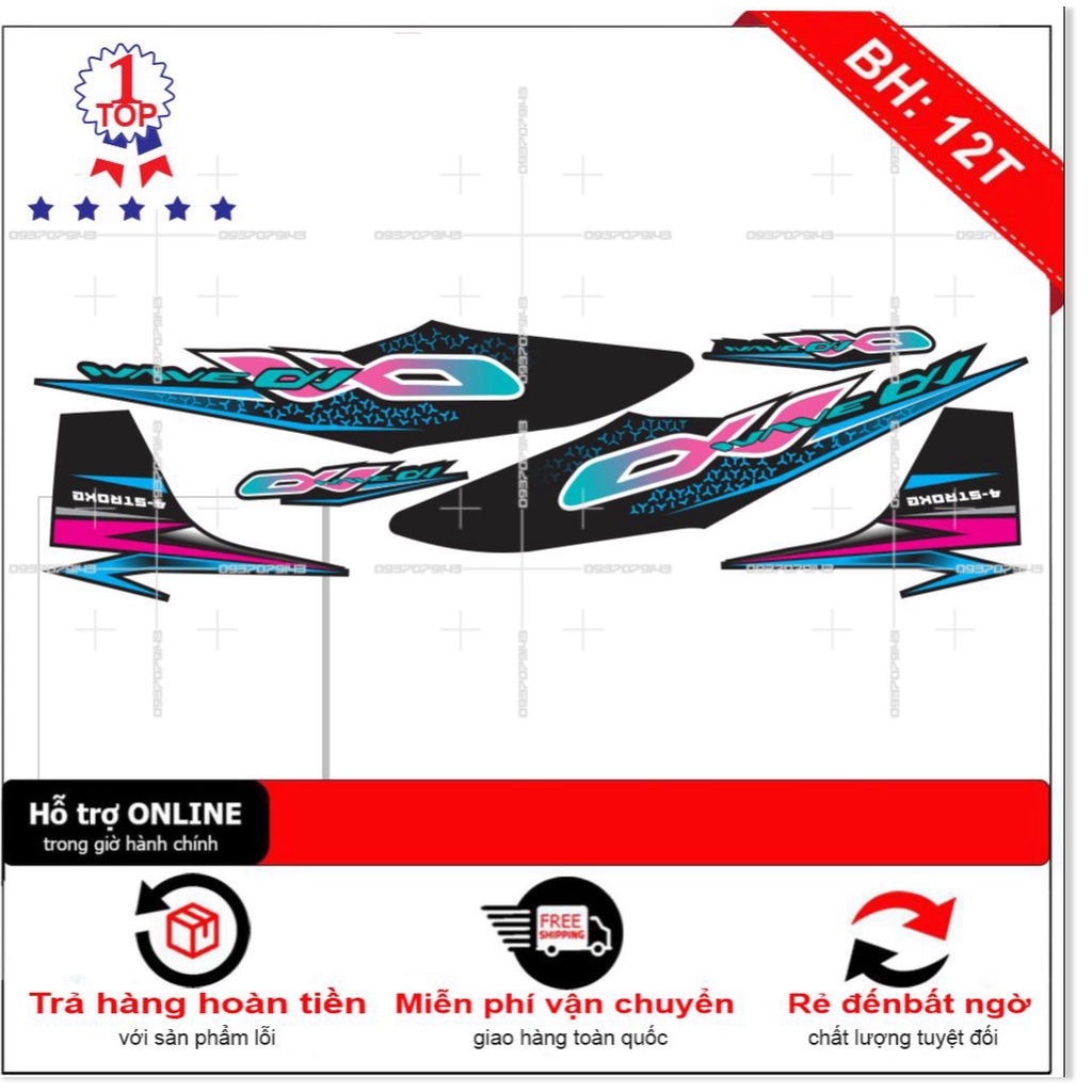 ( Quí khách vui lòng mang ra tiệm cho thợ dán ) Tem wave a110 đen