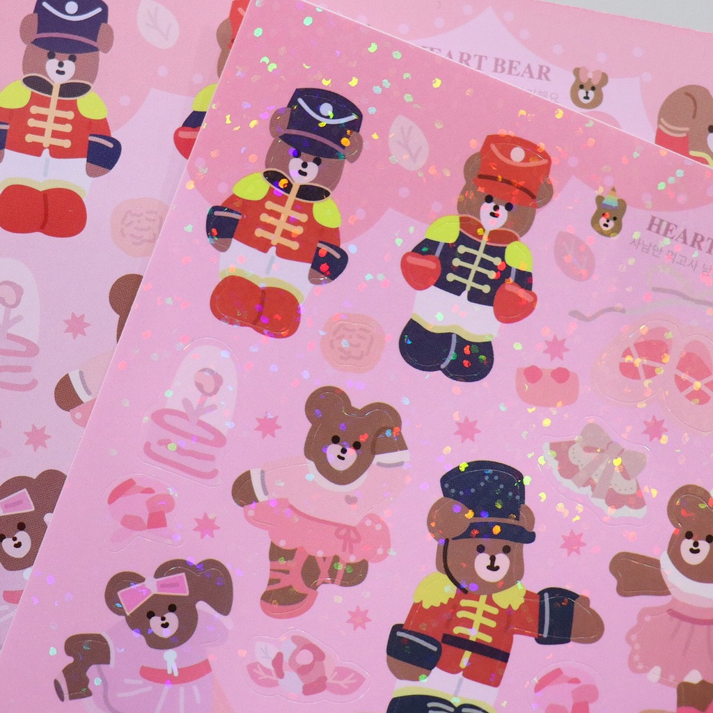 Sticker khổ vuông hình gấu lấp lánh trang trí sổ tay, đồ dùng cá nhân
