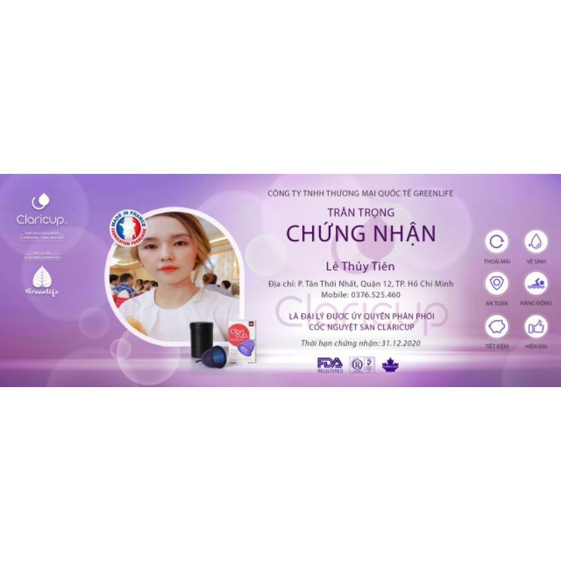 Cốc Nguyệt San Claricup Tặng cốc tiệt trùng + túi vải+ gel vs cốc+cốc tt và khẩu trang