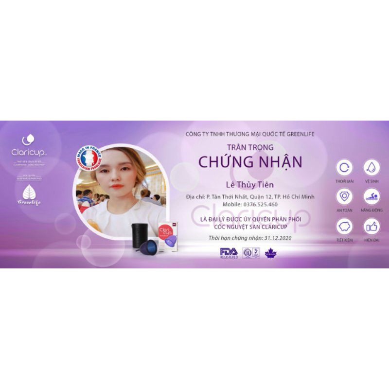 Cốc Nguyệt San Claricup 🍓Tặng cốc tiệt trùng + túi vải+ gel vs cốc+cốc tt và khẩu trang 🍓