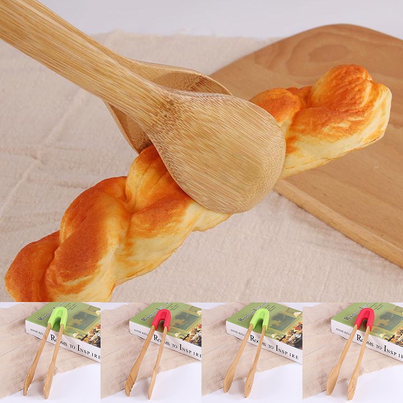 [takejoyfree 0527] Bamboo cooking kitchen tongs BBQ wooden clip salad bread cake bacon steak tools
