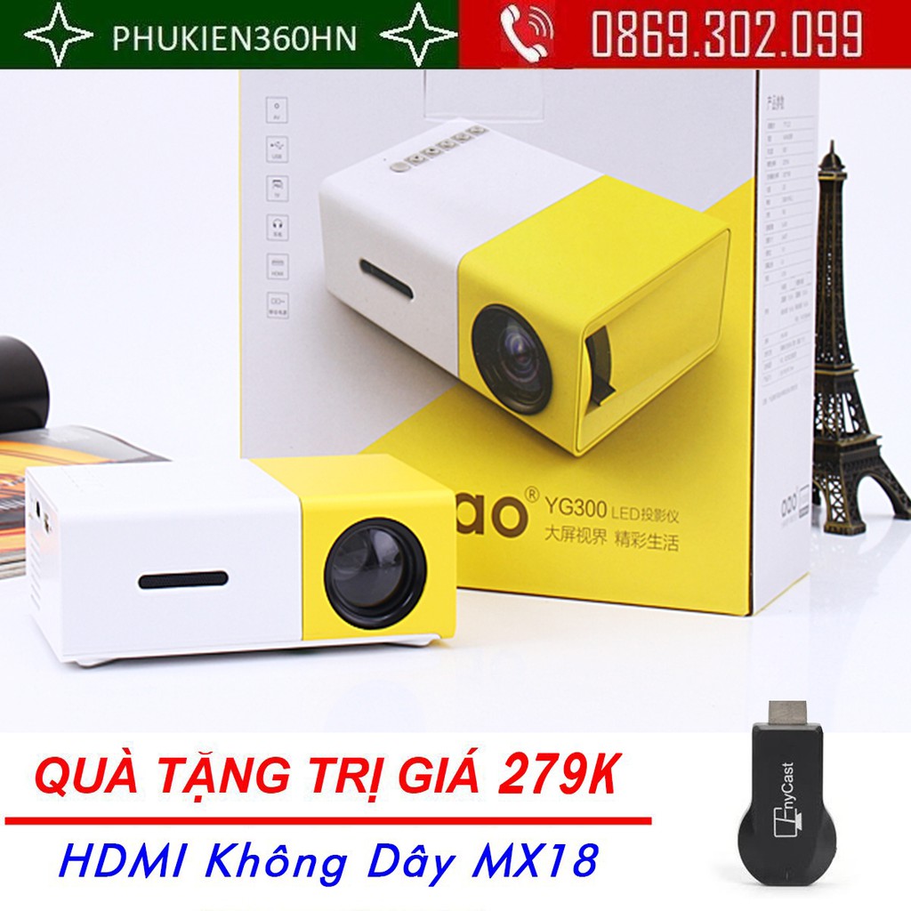 (QUÀ TẶNG 279K) Máy chiếu Mini cho điện thoại YG-300 + Cáp HDMI 2K 4K Kết Nối Tivi Với Điện Thoai Qua Chân Type C