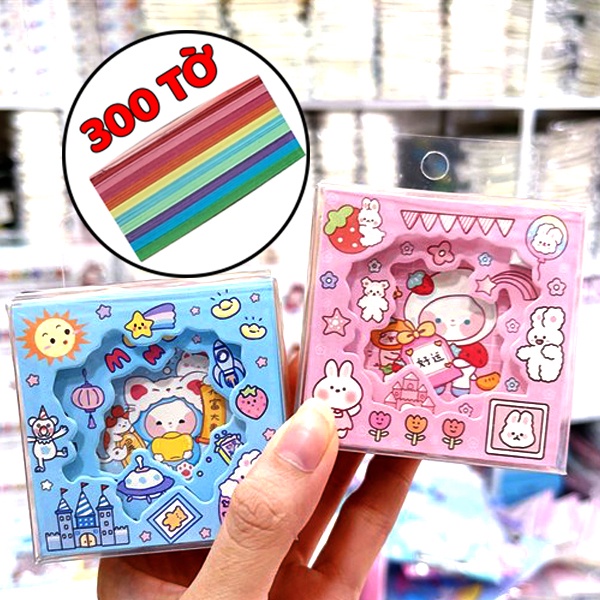 Combo 300 giấy vuông gấp hạc màu sắc ngẫu nhiên tươi sáng chất lượng cao - Phát Huy Hoàng