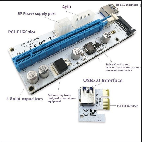 Cáp nối VGA - Riser PCI-E Express 1x to 16x - Dây riser 008s hàng new 100% | BigBuy360 - bigbuy360.vn