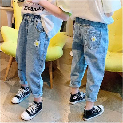 Quần Jeans Thêu Hình Mèo Cho Bé Từ 3-15 Tuổi