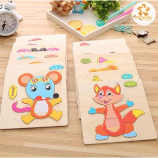 Bộ 10 tranh ghép gỗ 3D phương tiện giao thông, con vật, hoa quả