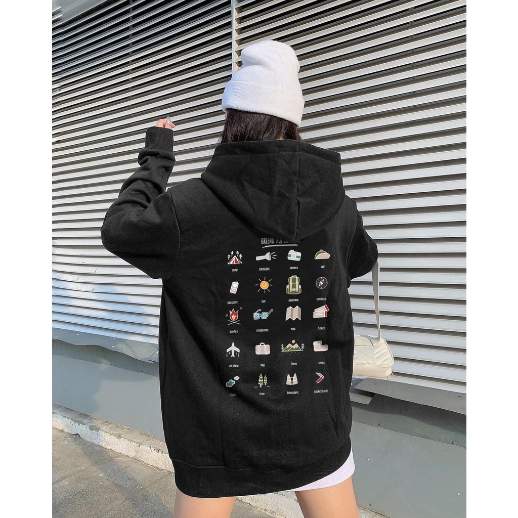 Áo Hoodie Unisex Icon Camp Nỉ Bông Greend Basic Design 2021 HD46