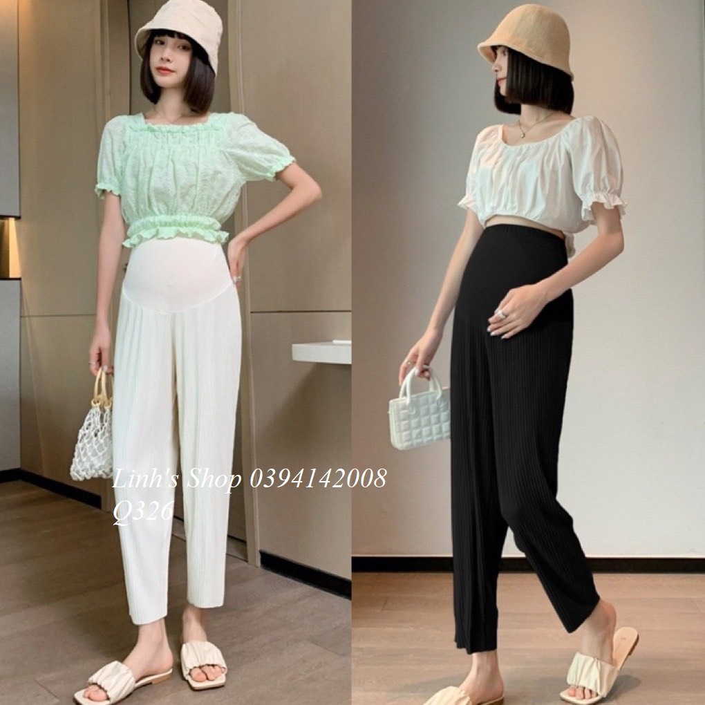 CÓ SẴN Quần Bầu Xinh Q326 Chất Thun Xếp Ly Mềm Mát Mặc Hè Thu
