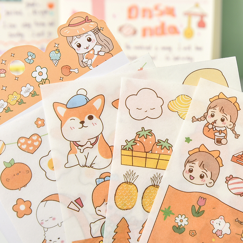 4 tờ nhãn dán trang trí tạp chí/ nhật ký với họa tiết hoạt hình đáng yêu (chưa cắt)