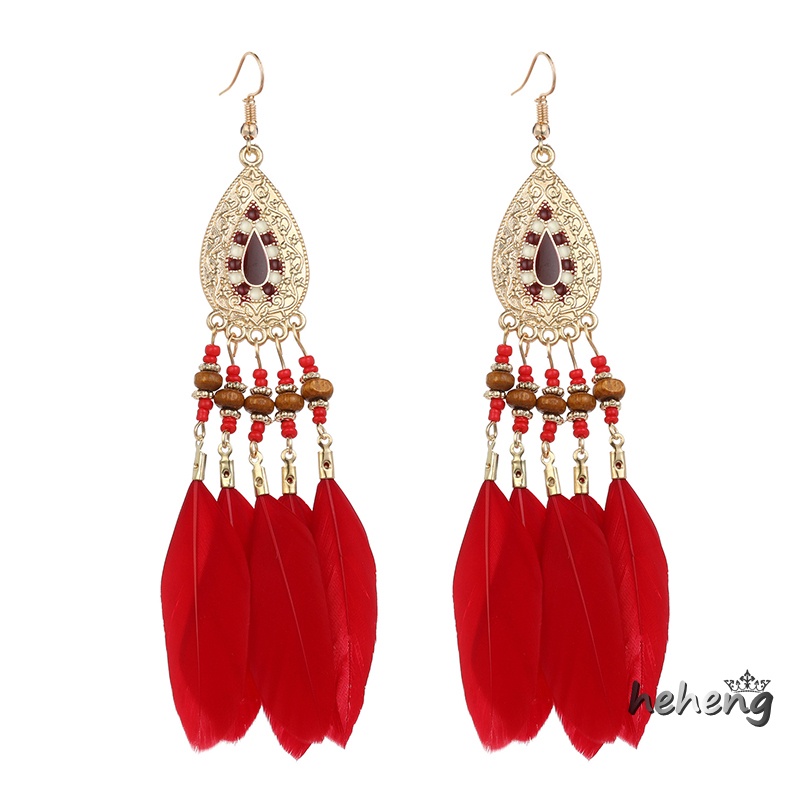 Bông Tai Dáng Dài Đính Lông Vũ Tua Rua Dễ Thương Đơn Giản Thời Trang Cho Nữ