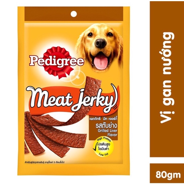 Pedigree Meat Jerky Thức Ăn Vặt Chó vị Gan Nướng, bò xông khói 80g, thịt  thưởng cho chó