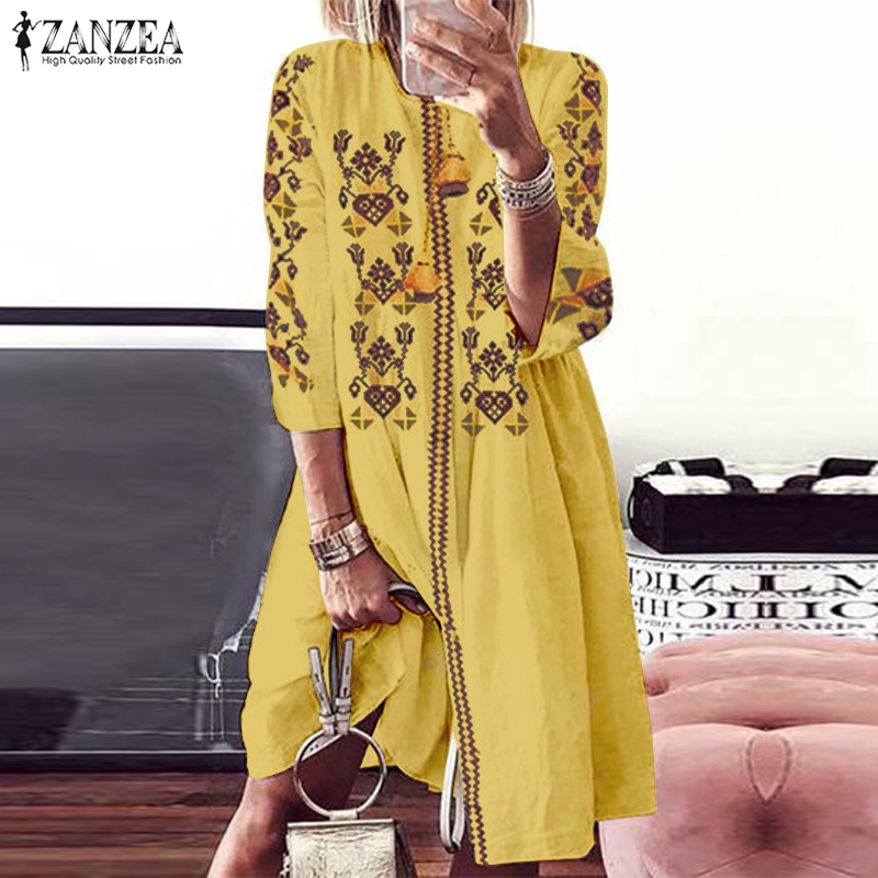 ZANZEA Đầm maxi tay lỡ form rộng in họa tiết trang nhã dành cho nữ | BigBuy360 - bigbuy360.vn