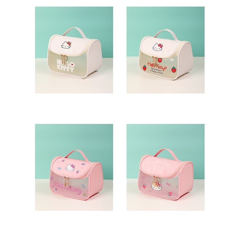 Túi Đựng Mỹ Phẩm Cầm Tay Bằng Da PU Chống Thấm Nước Họa Tiết Hoạt Hình Hello Kitty