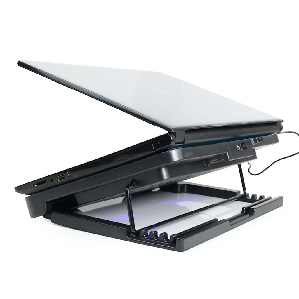 Đế Tản Nhiệt Laptop 2 quạt Có Led - Quạt Tản Nhiệt Laptop Thay Đổi Độ Dốc (Màu Đen) - HV Store 459