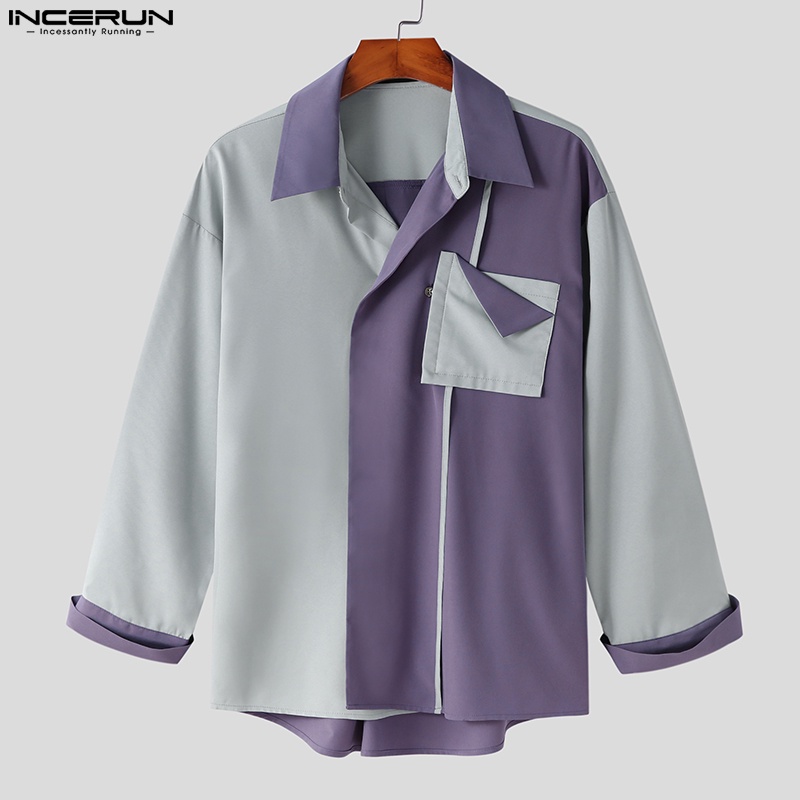 Áo sơ mi INCERUN tay dài dáng rộng trẻ trung thời trang dành cho nam