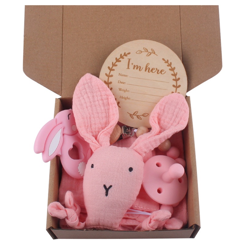 Bộ Thẻ Núm Ti Giả Hình Thỏ Kèm Khăn Lau Tiện Dụng Cho Bé