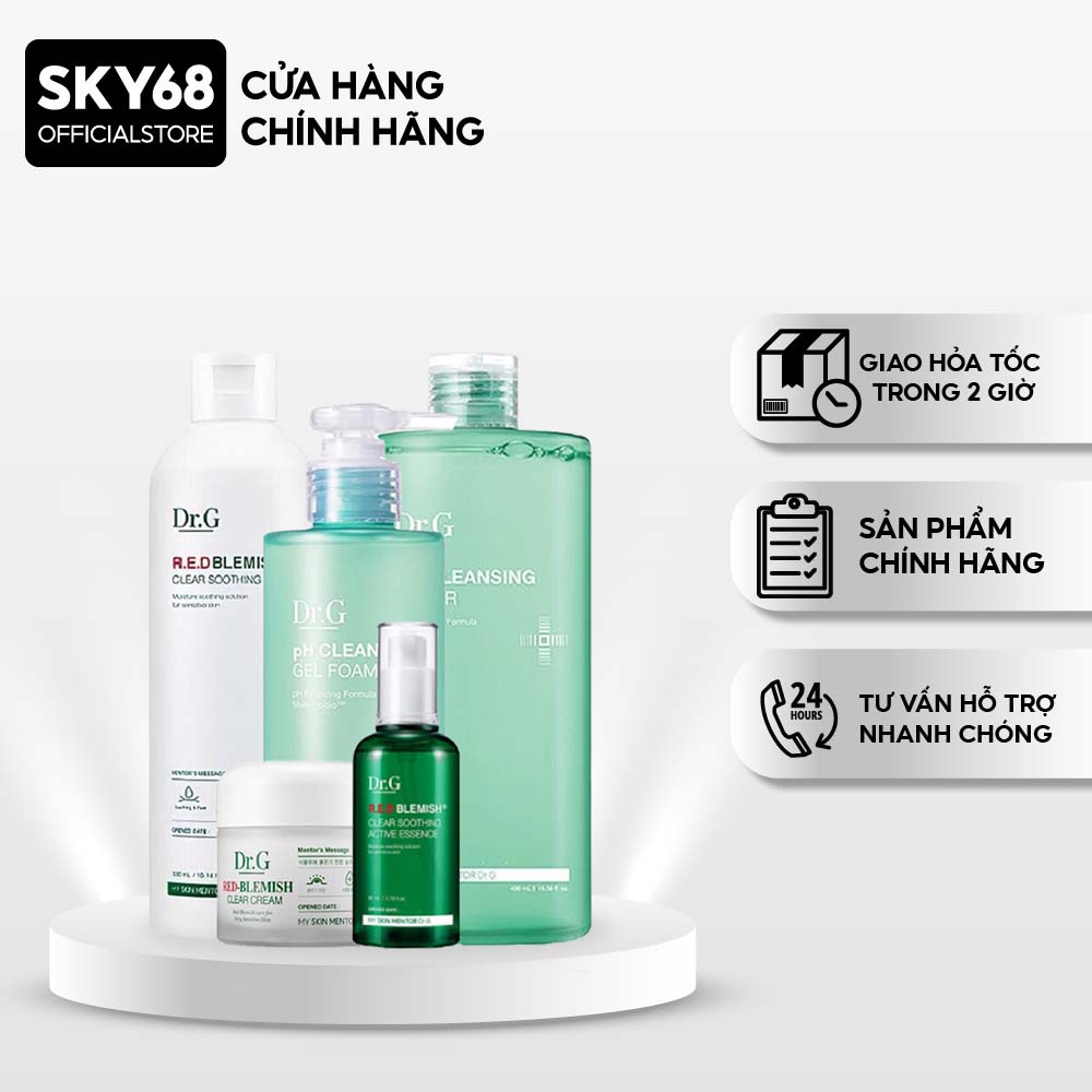Bộ 5 Sản Phẩm Làm Sạch Dịu Nhẹ, Cấp Ẩm Tái Tạo Da Dr.G (TT490ml, SRM200ml,Toner300ml, Serum80ml, Kem70ml)