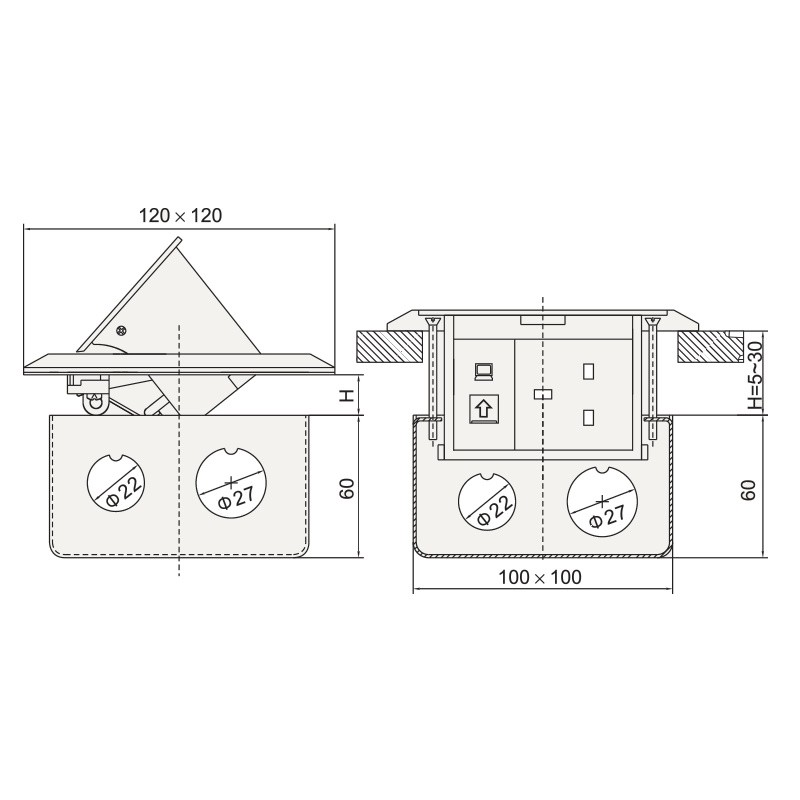 Ổ cắm âm sàn MPE FA-60 màu bạc (Nguyên bộ)