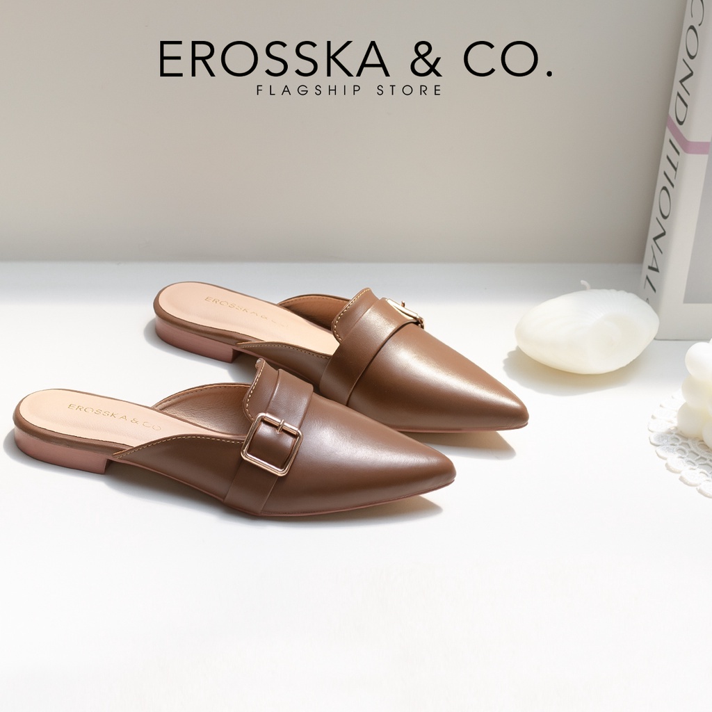 Erosska - Giày đế bệt Erosska 2022 mũi nhọn hở gót phối khoá thời trang công sở cao 2cm _ EL023