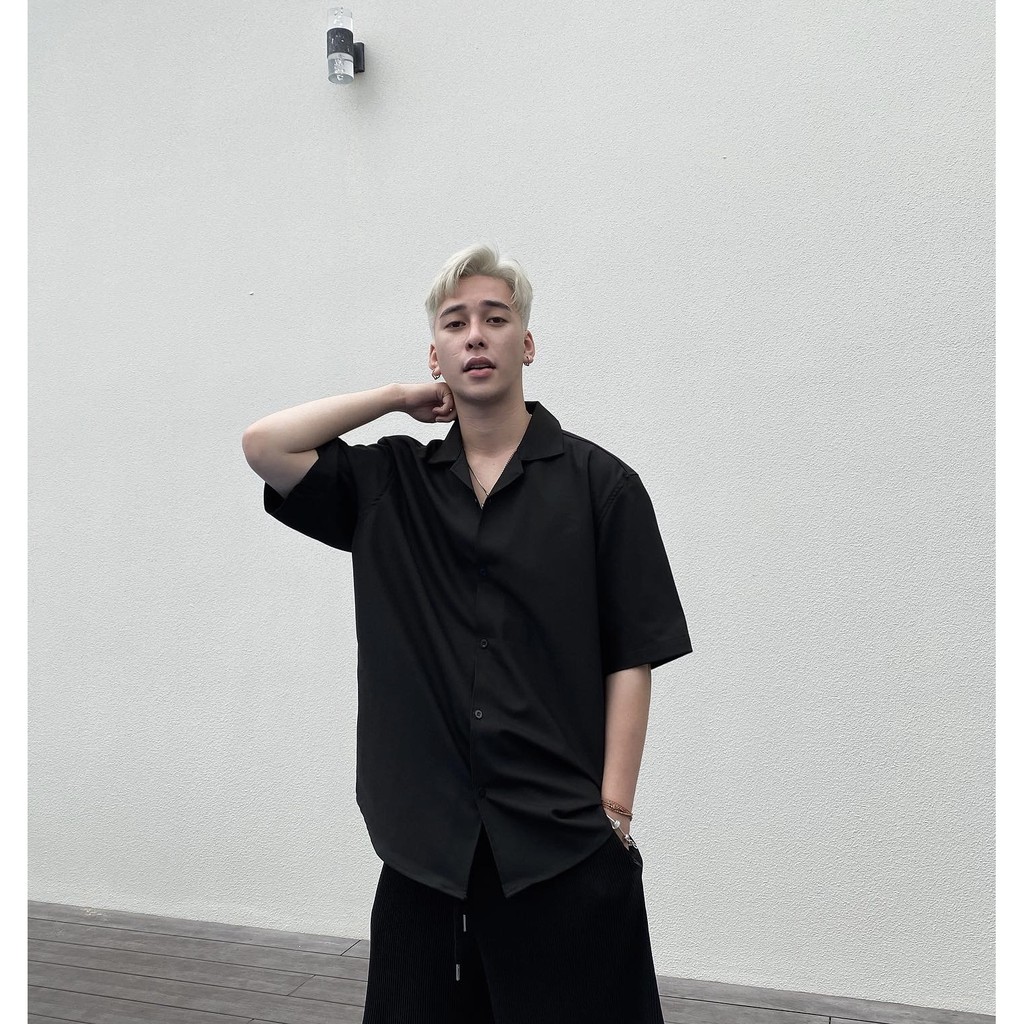 ÁO SƠ MI đen cổ vest tay ngắn CHUOT TRANG KKL