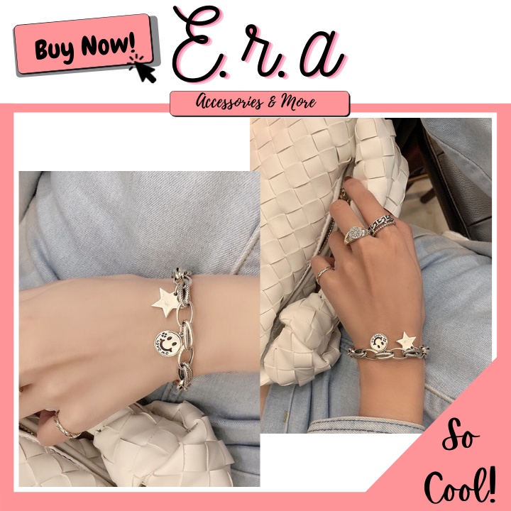 Lắc Tay/ Vòng Đeo Tay Nam/ Nữ Bạc 925 Cao Cấp ERASHOP - Dây Xích Sao Mặt Cười Cá Tính, Cool Ngầu, Rẻ Đẹp