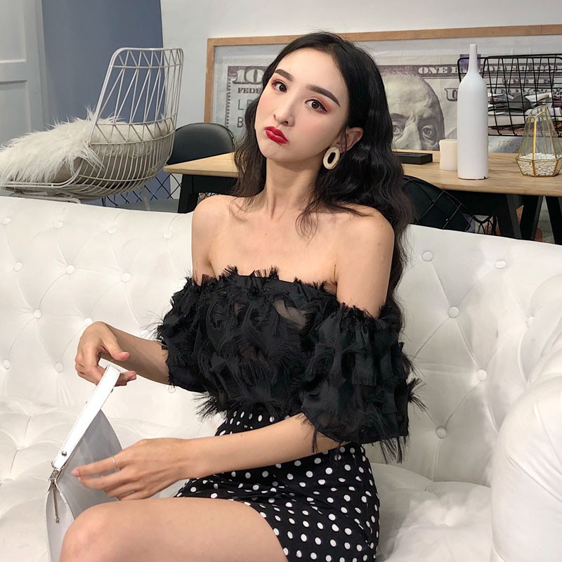 ​áo trễ vai ulzzang, áo trễ vai, sơ mi trễ vai, áo lông vũ