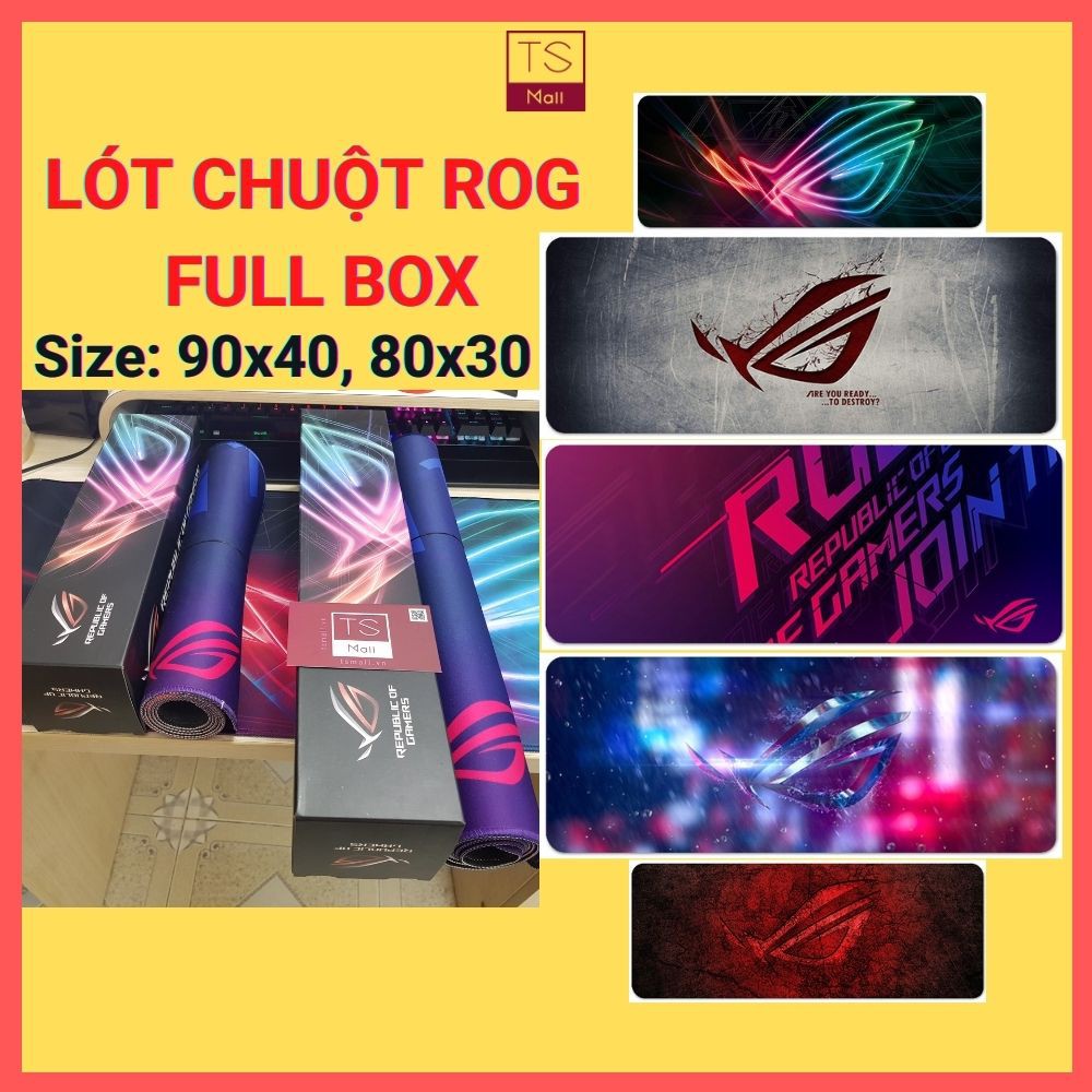 Lót chuột cỡ lớn, bàn di chuột ASUS ROG size lớn 90x40, 80x30, đế chống trượt tốt, di chuột êm ái [Full Box]