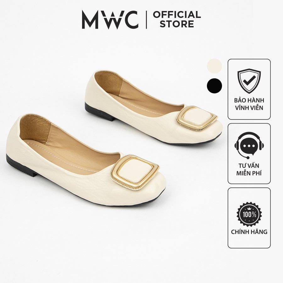 Giày 2182 MWC - Búp Bê Nữ Mũi Tròn Chất Liệu Da Cao Cấp Đính Khóa Cách Điệu Hiện Đại Nữ Tính