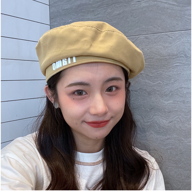 Mũ Beret Mỏng In Chữ Màu Đen Thời Trang Xuân Hè Phong Cách Hàn Quốc Cho Nữ