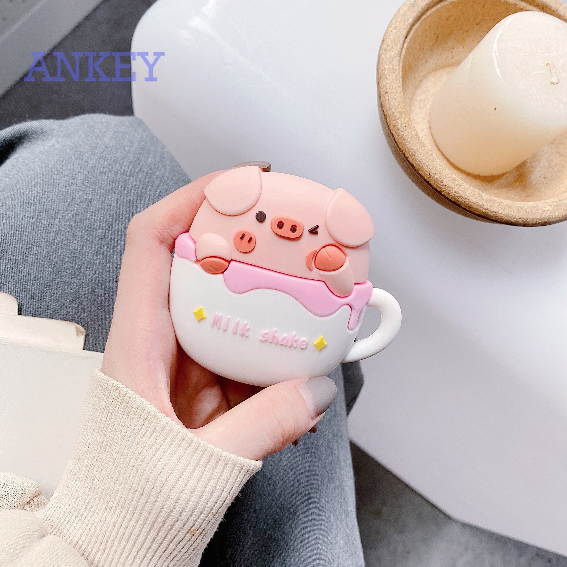 Silicone Case for Airpods 1 / 2 Case Huawei Freebuds 3 Headset Airpods Pro Case Cartoon Cake Pig Doll Wireless Cover for Airpods pro / EDIFIER / vivo neo / Xiaomi Air 2 / 2S Waterproof Shockproof Shell Soft Protective Case Headphone Cover Headset Skin