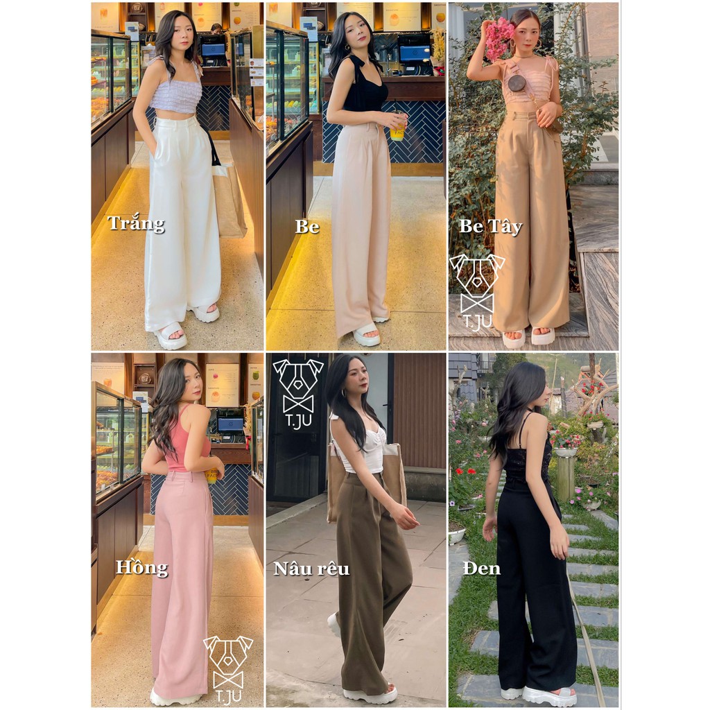 Quần tây nữ ống suông rộng thiết kế T-Ju, lưng cao, chất liệu gân chun cotton cao cấp, thanh lịch, công sở (quần daily) | BigBuy360 - bigbuy360.vn