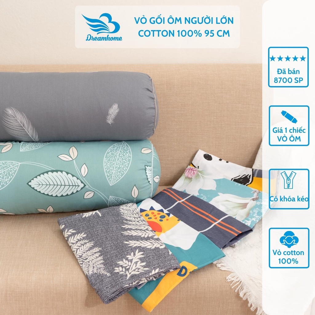 Vỏ gối ôm kéo khóa cotton 100% kích thước 30x95 cm, áo gối ôm nhiều màu cho bé và người lớn Dreamhomebedding