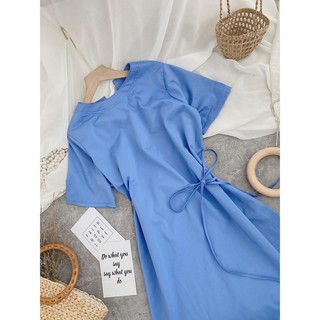ĐẦM MIDI XANH CỘT NƠ EO