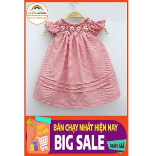 ĐẦM SMOCK HOA NHÍ SỌC ĐỎ