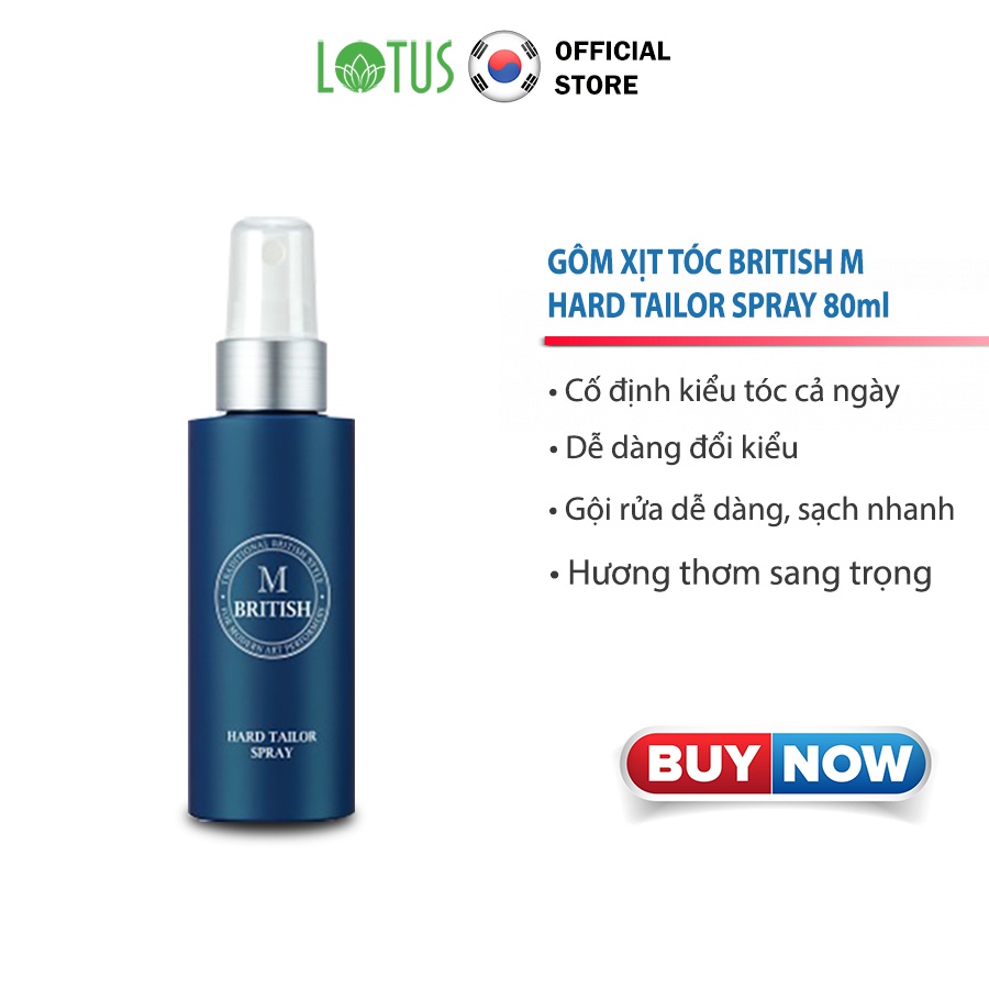 [CHÍNH HÃNG] Gôm xịt tóc BRITISH M Hard Tailor Spray - Không nặng tóc, đổi kiểu dễ dàng cho nam nữ 80ML / 200ML Korea