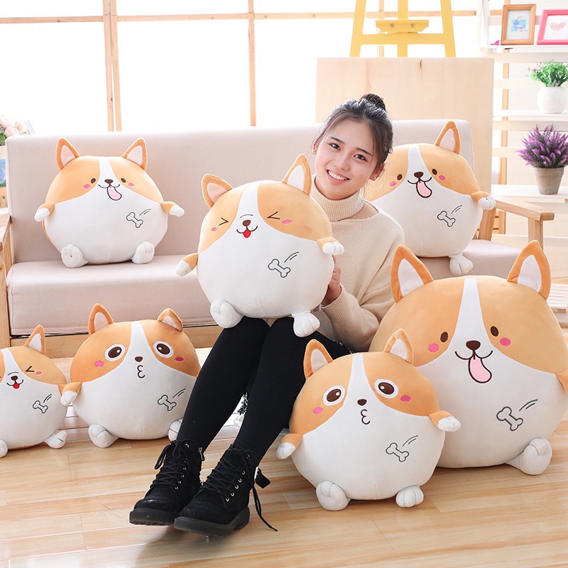 Gấu bông gối ôm chó corgi tròn siêu đẹp dễ thương,Gấu bông sang trọng, Đồ chơi thú bông