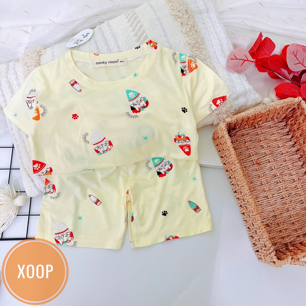 (Đại 8-28kg) Bộ cộc tay thun lạnh hàng minky mom họa tiết chuột đeo nơ cho bé (SP002151 )