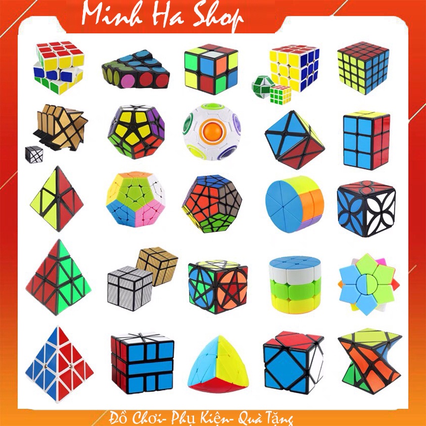 Rubik 2x2, 3x3, 4x4, 5x5, Megaminx, Pyraminx, Skewb, Mirror, Square-1, Mastermorphix, Pandora, Ivy, Rubik Rainbow Ball