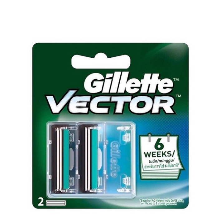 bộ lưỡi dao cạo râu Gillete Vector lưỡi kép có chất bôi trơn 1 vỉ 2 cái