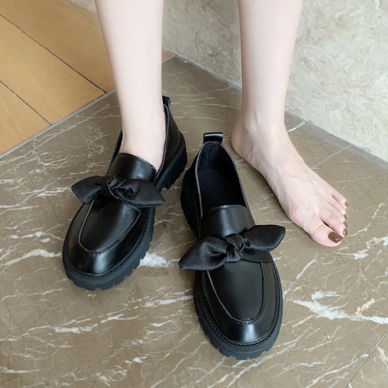 (sale sốc - xả kho) Giày đốc nữ da bóng ,da lỳ phối nơ to(sẵn)