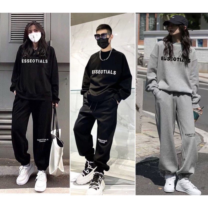 Bộ nỉ thu đông nam nữ áo sweater kèm quần chun bó ống chất nỉ bông đẹp