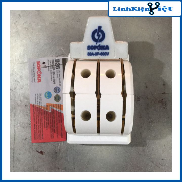 Cầu dao đế sứ đảo chiều 2 pha / 3 pha 30A-600V SOPOKA
